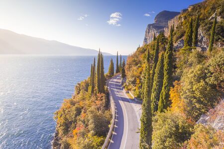 Western Gardesana scenic route, Lake Garda, Brescia province, Lombardy, Italyの写真素材