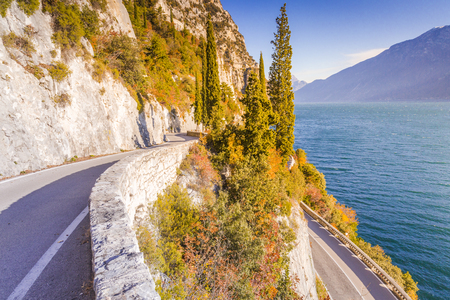 Western Gardesana scenic route, Lake Garda, Brescia province, Lombardy, Italyの写真素材