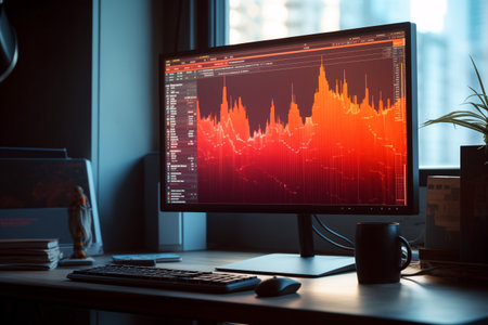 image of sound waves oscillating on computer screenの素材