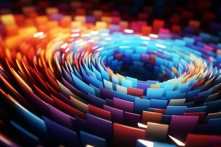 Multicolored spirals of magnetic waves on a black backgroundの素材