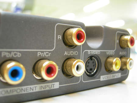 audio and video ports at the back of a external adapterの写真素材