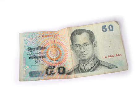 50 baht - thai bath money collection on white backgroundの写真素材