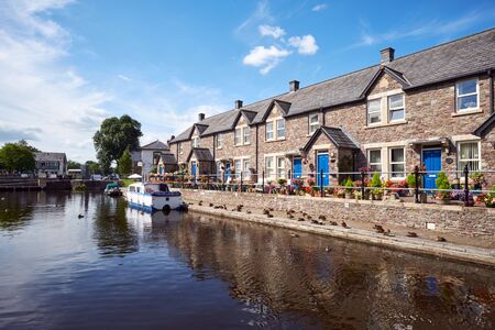 Houses on Brecon canal basin Powys Wales UK
