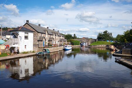 Houses on Brecon canal basin Powys Wales UKのeditorial素材