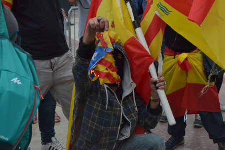 People protesting in Catalonia for the right to vote for the referendumのeditorial素材