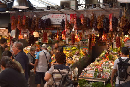 The Mercat de Sant Josep La Boqueria it's one of the most emblematic markets in Barcelona, Catalonia. Placed in the Ciutat Vella district is visited very year by tourists from all over the world. 5th of October 2017のeditorial素材