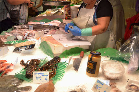 The Mercat de Sant Josep La Boqueria it's one of the most emblematic markets in Barcelona, Catalonia. Placed in the Ciutat Vella district is visited very year by tourists from all over the world. 5th of October 2017のeditorial素材