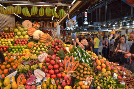 Boqueria Market is one of the old marketplaces in Barcelona, Catalonia. It is located in the Ciutat Vella district. 5th October 2017.のeditorial素材