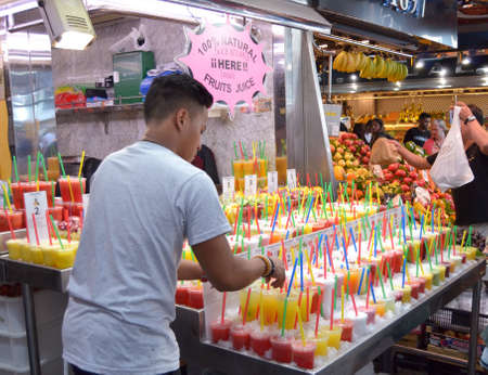 Boqueria Market is one of the old marketplaces in Barcelona, Catalonia. It is located in the Ciutat Vella district. 5th October 2017.のeditorial素材