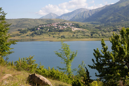 Lake of Campotosto in Abruzzo Italyの写真素材