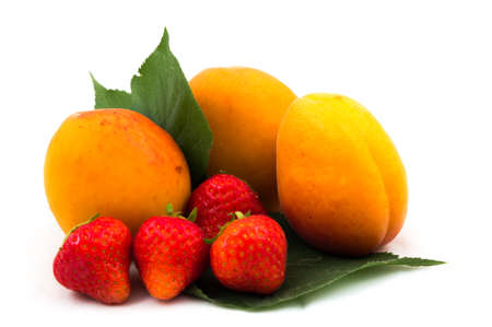 strawberries and apricots closeupの写真素材