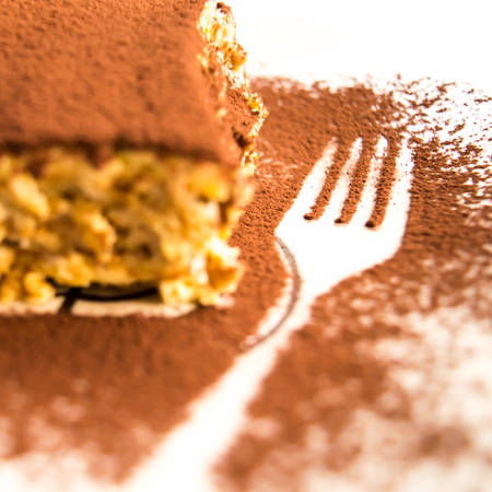 detail of a slice of tiramisu, a typical dessert of Italian culinary traditionの写真素材