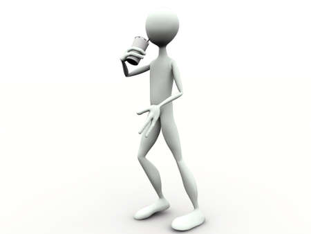 man drink something isolated on white backgroundの写真素材