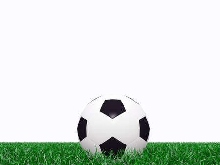 soccer ball on green grass isolated on white backgroundの写真素材