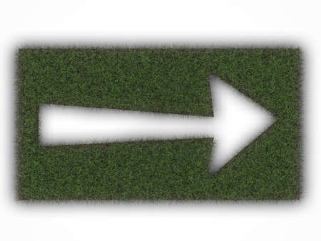 white arrow on grass isolated on white backgroundの写真素材