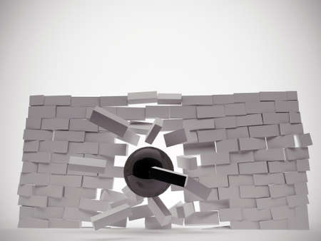 demolition ball breaking a brick wallの写真素材