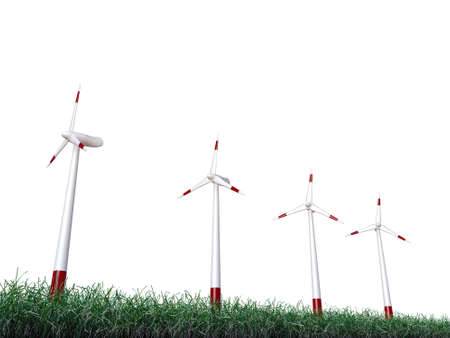 wind turbines isolated on white backgroundの写真素材