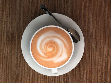 cappuccino on wooden tableの写真素材