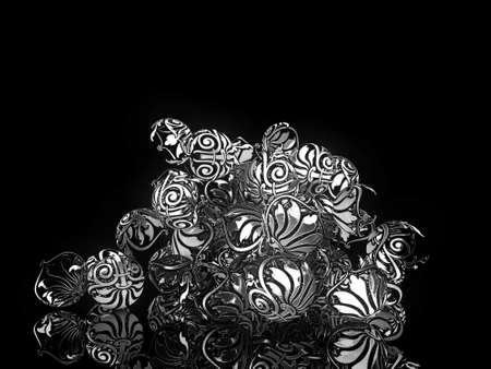 metal balls on glossy black planeの写真素材