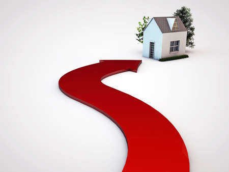 red arrow pointing a house isolated on white background