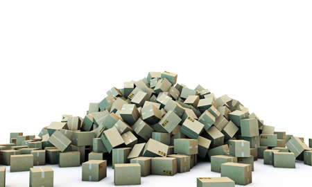 large group of shipping boxes isolated on white background