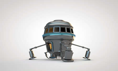 metal spaceship isolated on white backgroundの写真素材