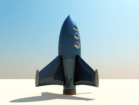 space rocket isolated on blue backgroundの写真素材