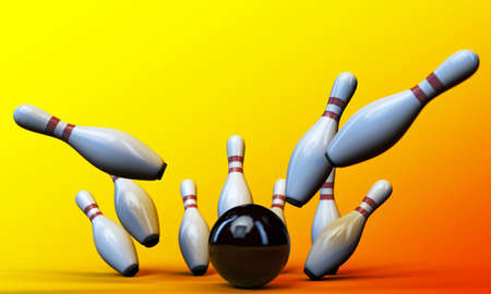 bowling pins isolated on sunburst backgroundの写真素材