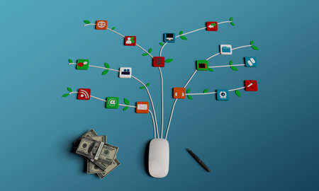mouse connections isolated on blue background
