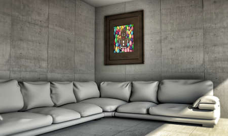 white sofa in concrete room with a nice ginger bread canvasの写真素材