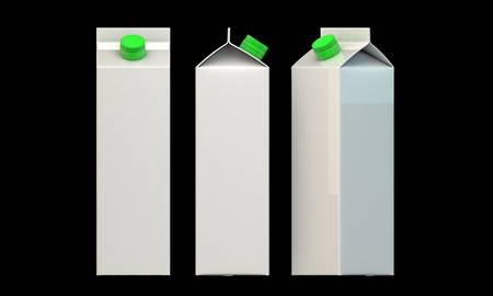 milk package with green cap isolated on black backgroundの写真素材