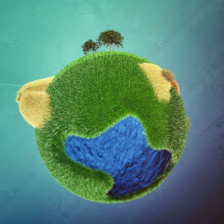 little planet isolated on blue backgroundの写真素材