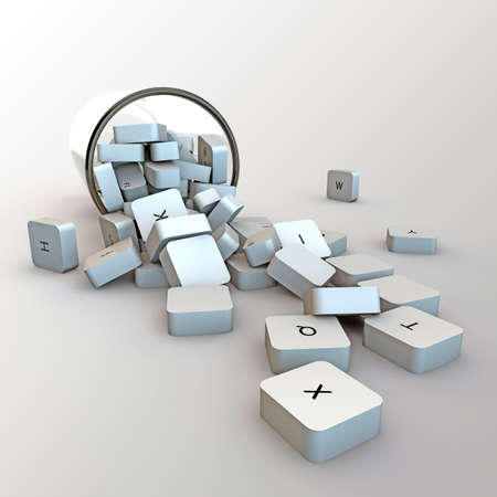 computer keys in a glass isolated on white background