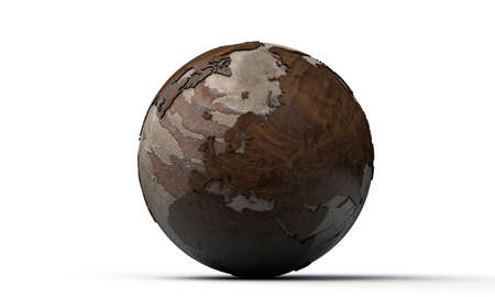 wooden world isolated on white backgroundの写真素材