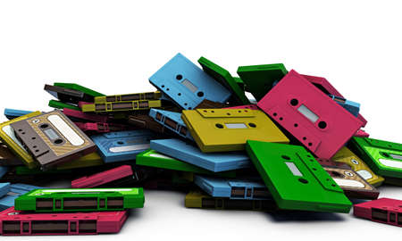 cassette tapes on white floorの写真素材