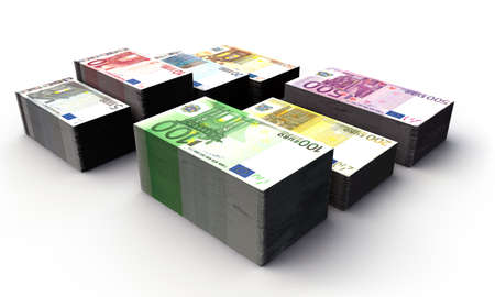 euro notes isoated on white backgroundの写真素材