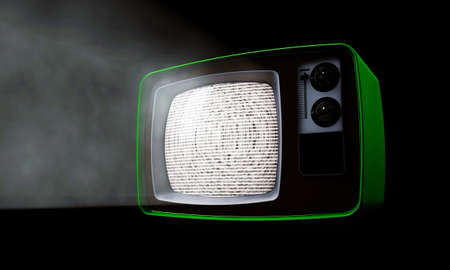 old haunted tv isolated on black backgroundの写真素材