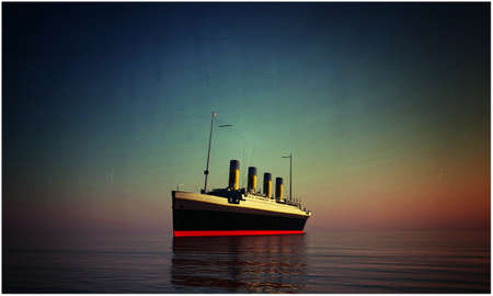 old cruise in the sea in old photoの写真素材