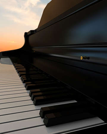 piano keys under the blue skyの写真素材