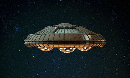 ufo spaceship flying in the skyの写真素材