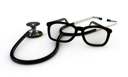 glasses and stethoscope isolated on white backgroundの写真素材