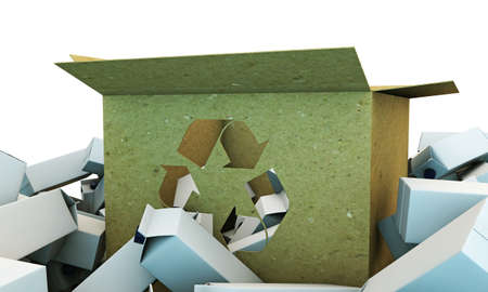 cardboard box with recycle sign on frontの写真素材