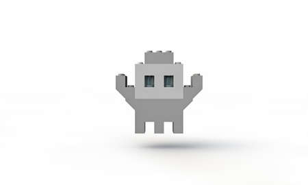 little ghost toy made with plastic bricks isolated on white の写真素材