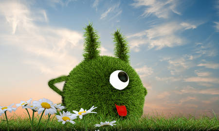 grass monster on a green lawnの写真素材