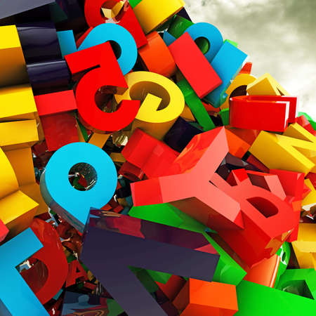 ball of letters below a cloudy sky