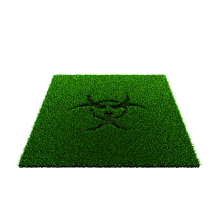 grass squared portion with biohazard sign isolated on white backgroundの写真素材