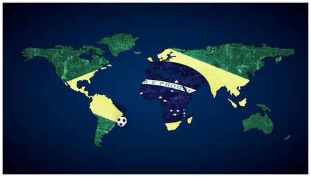 world map covered with the brazilianl flagの写真素材