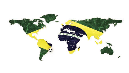 world map covered with the brasil flag isolated on white backgroundの写真素材