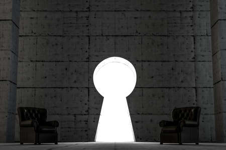 key gate access on concrete wallの写真素材