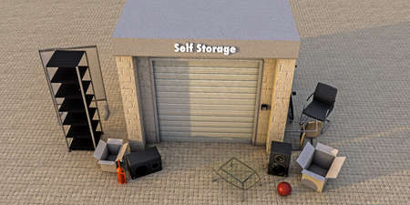 modern self storage with used stuff outsideの写真素材
